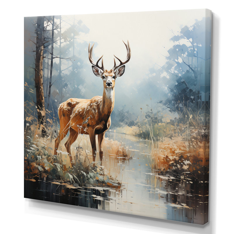 «Animal Deer Misty Morning I», reproduction, H 24 po x l 24 po x P 1 po, Toile tendue