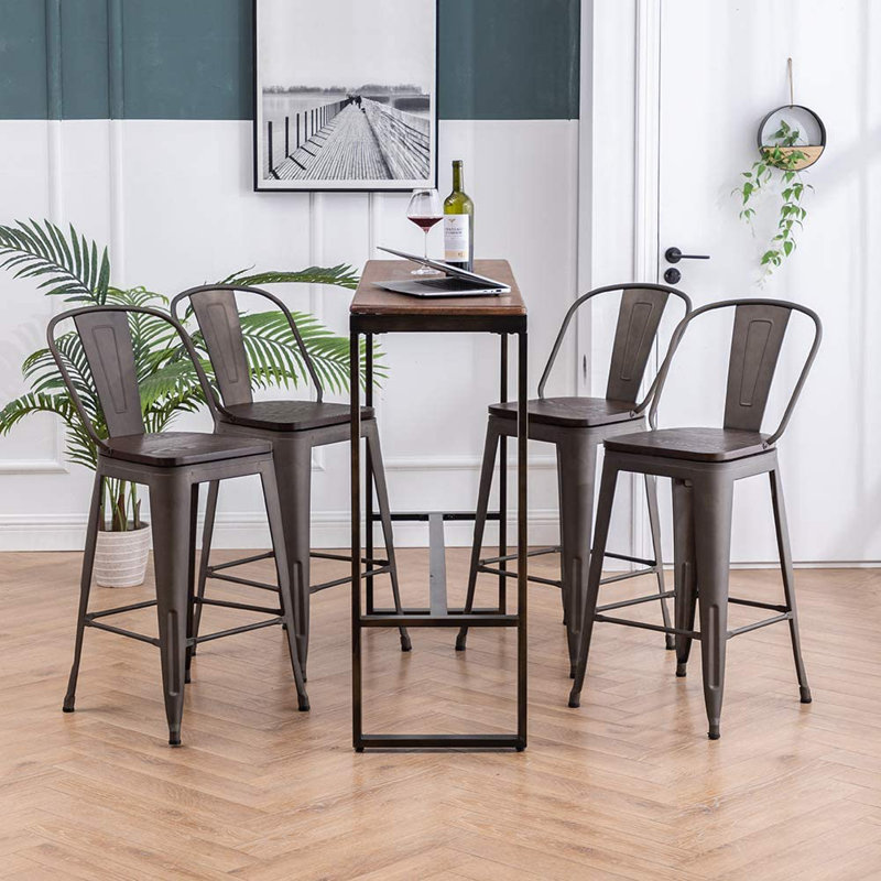 Burney Counter Stool with Metal Frame, Brown, Counter Stool (24” Seat Height)