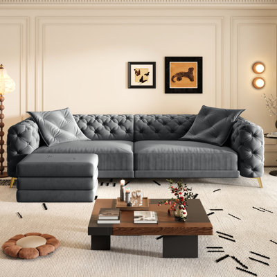 Button 97.7" 31 Convertible Sleeper , 4 With Comfortable Support And Invisible Legs For Office In Apricot Movable Apartment Orange