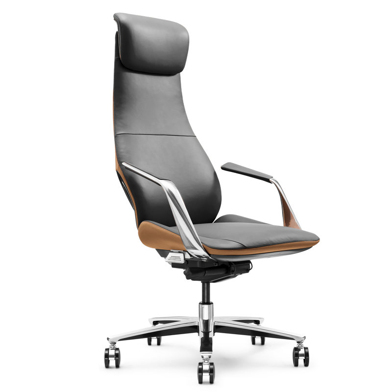 Genuine Leather Executive Office Chair With Adjustable Headrest