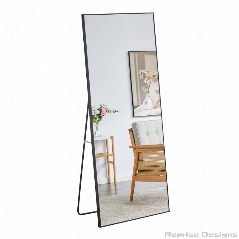 Miroir long à cadre en bois massif, fixation murale, Noir