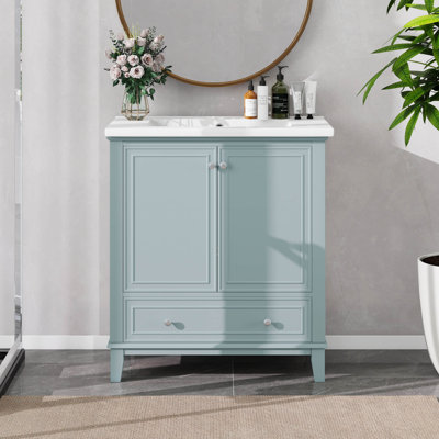30 Inches Bathroom Vanity With Sink Combo, Multi-Functional Bathroom Cabinet With Doors And Drawer, Solid Wood And MDF Board
