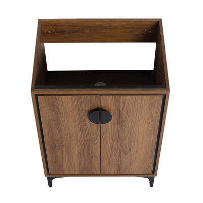 Meuble-lavabo moderne de 61 cm (24 po), sans lavabo supérieur, avec 2 portes, en bois d'ingénierie. Installation et entretien faciles. Portes de rangement. Style américain, brun.