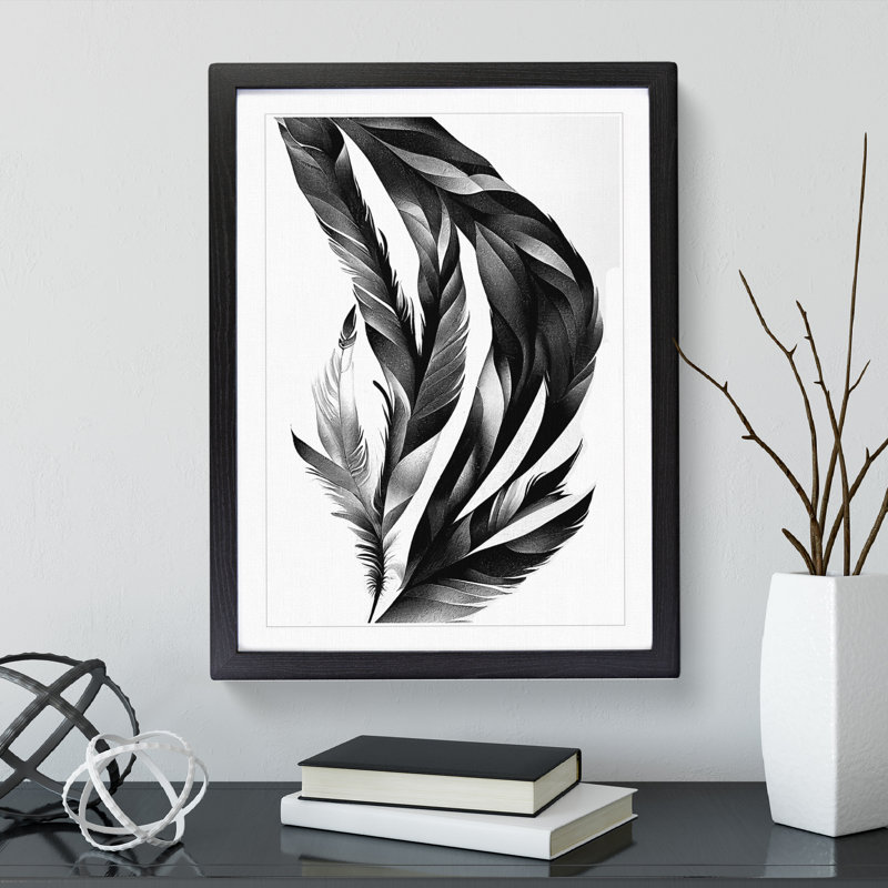 Monochrome Feathers No.2 - Wall Art, Black Framed, 64cm H x 46cm W x 2cm D