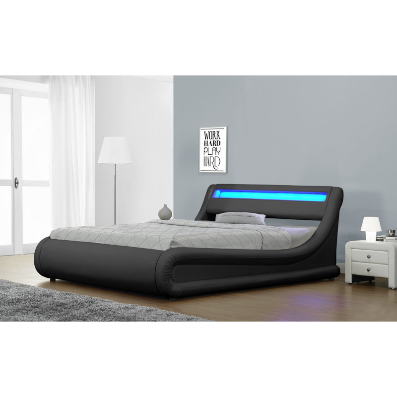 Vegan Leather Sleigh Storage Bed, Queen