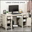 Bureau d'ordinateur de ferme avec rangement, blanc crème, 2 tiroirs et 2 armoires pour espaces de travail organisés