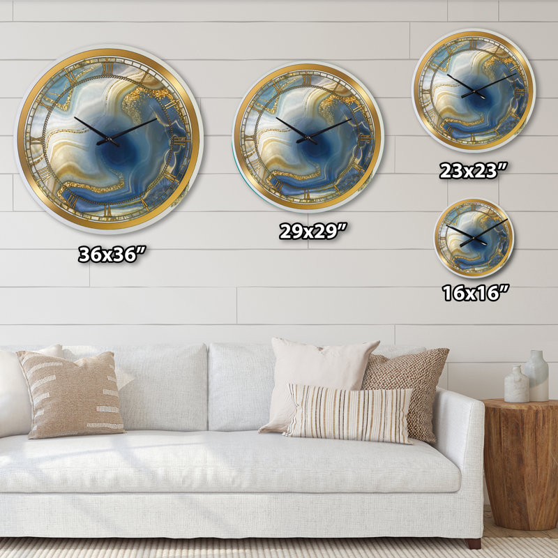 Océan bleu jaspe doré Agate I - horloge murale moderne, Grand