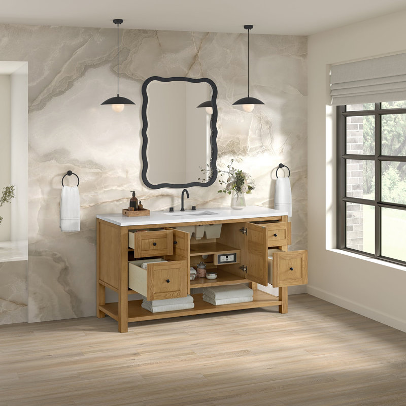 Breckenridge 60'' W Single Vanity, White Zeus Silestone, Light Natural Oak, Widespread