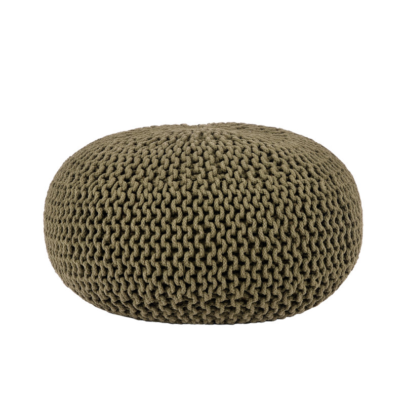 Manon Round Pouf Ottoman, Army, 35cm H x 70cm W x 70cm D