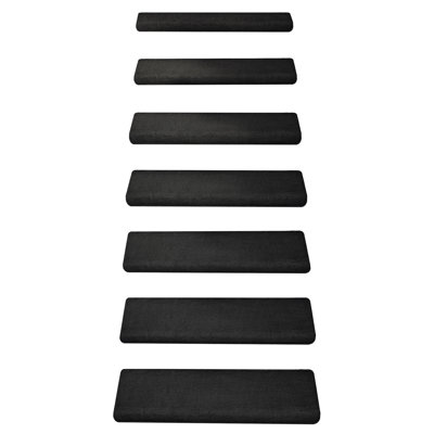 Plush 9.5"x30"x1.2"Bullnosed Carpet Stair Treads Cover*12 Black