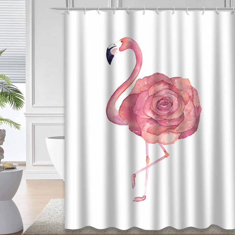 Tissu de papier peint aquarelle avec flamants roses exotiques avec 12 crochets, L 72 po x l 72 po