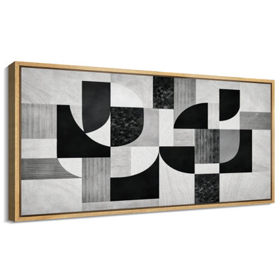 Abstrait noir et blanc, motif de grille géométrique, photos de salon contemporain, impression sur toile encadrée