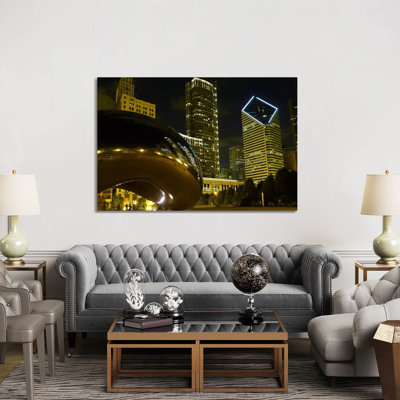 Chicago Cloud Gate Aka the Bean Cityscape 1 Piece Wrapped Canvas Wall Art