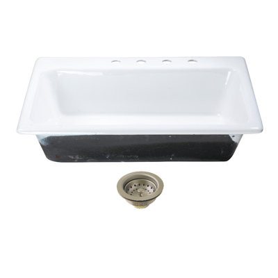 Kingston Brass Towne 33-Inch Cast Iron Self-Rimming Single Bowl Drop-In Kitchen Sink With 4-Hole Drain And Strainer
