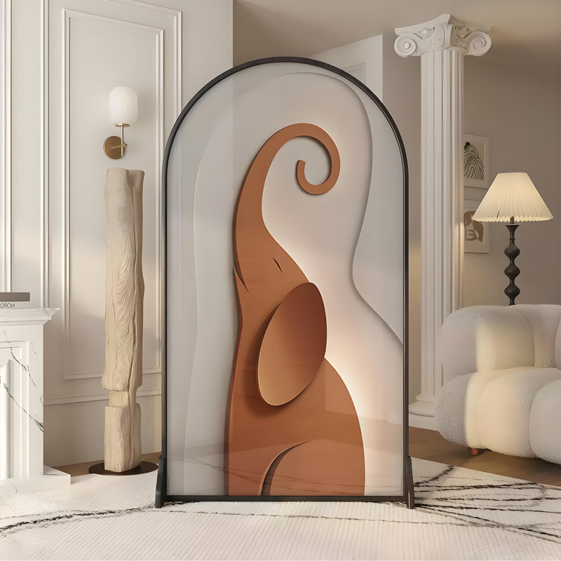 Paravent moderne et minimaliste, H 70,87 po x l 55,12 po x P 1,57 po, Noir / brun / blanc / gris / beige / orange