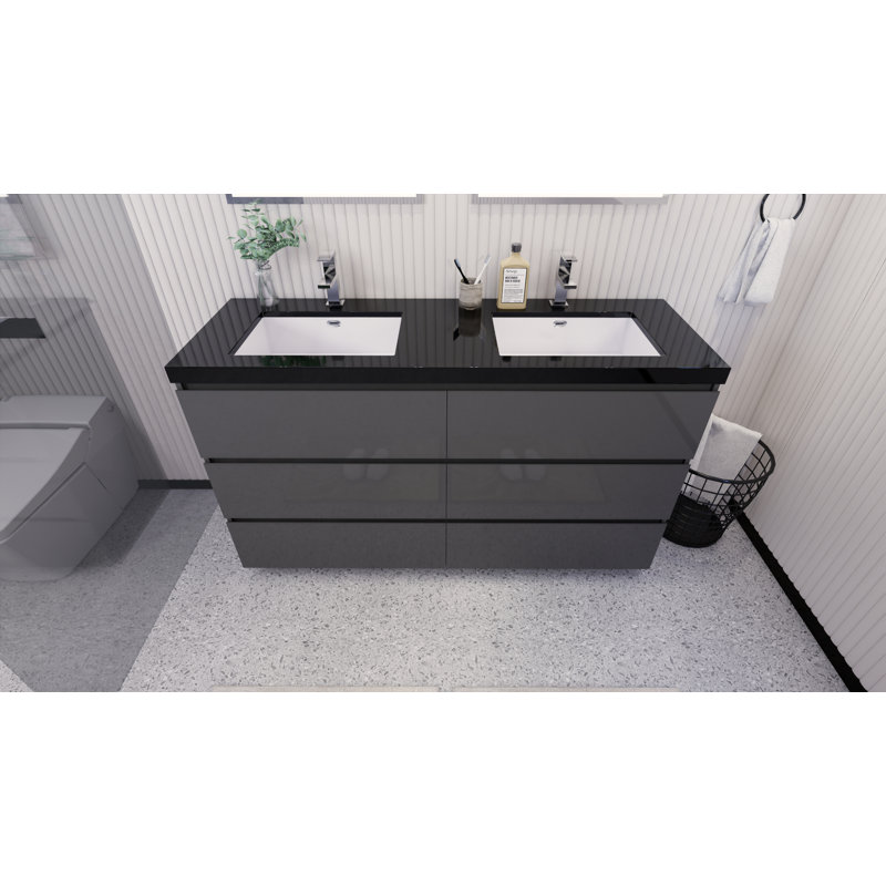 Reyes 58.5'' Double Bathroom Vanity Base Only, Hight Gloss Gray