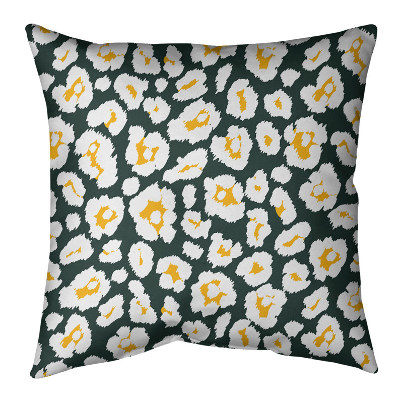 Housse de coussin carrée, 26 po x 26 po, Vert / blanc / jaune, Croisé en coton