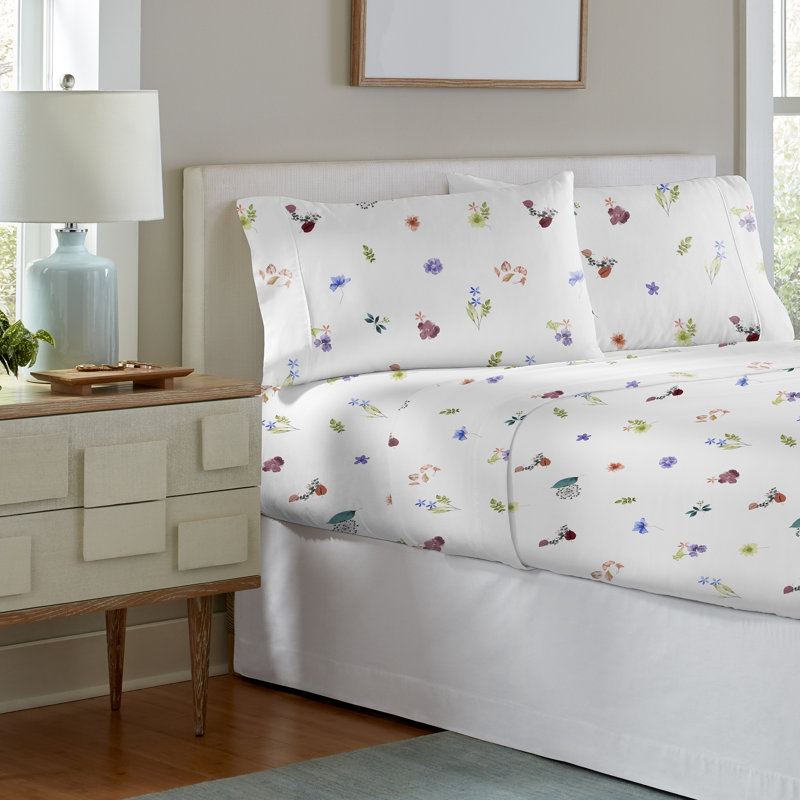 Ensemble de draps en percale de coton 4 pièces Pointehaven, Ensemble de draps pour lit double, Jardin floral