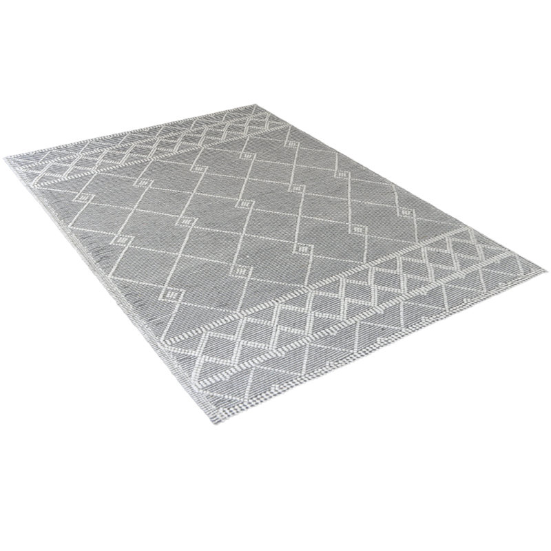 Ivoire contemporain tissé à la main et bouclé à plat Kilim | Tapis intérieur noir en laine et coton