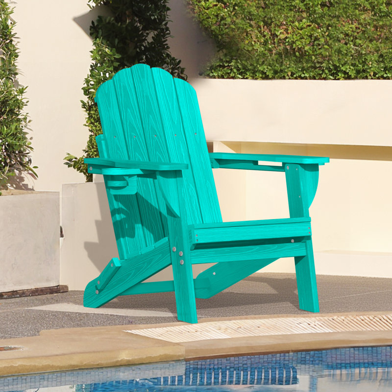 Dauji Oversize Wood Texture Adirondack Foldable Chair Weather-Resistant Fire Pit Chair, Teal