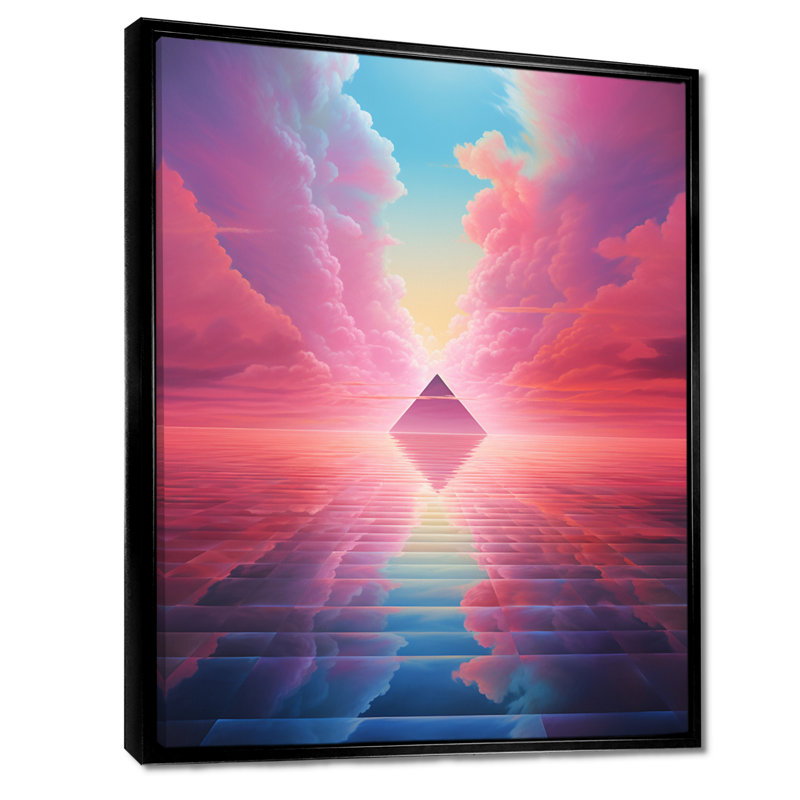 «Pink Diamond Horizon», art mural abstrait paysage, Cadre flottant noir, H 20 po x l 12 po x P 1 po