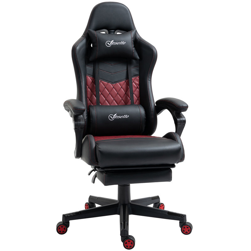 Vinsetto Racing Gaming Chair Diamond PU Leather Office Gamer Chair High Back Swivel Recliner With Footrest, Red/Black