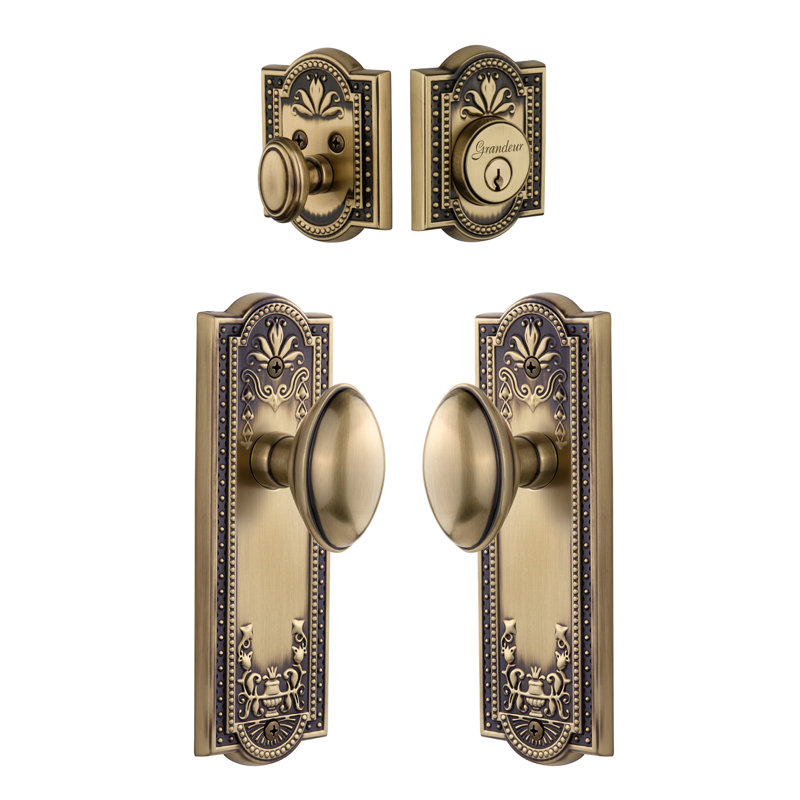 Parthenon Complete Entry Knob Set with Deadbolt, Vintage Brass