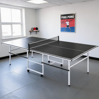 Table de ping-pong portable 2,4 m (8 pi), mode jeu, pliable, pour intérieur et extérieur, raquettes, balles et filet inclus, noire