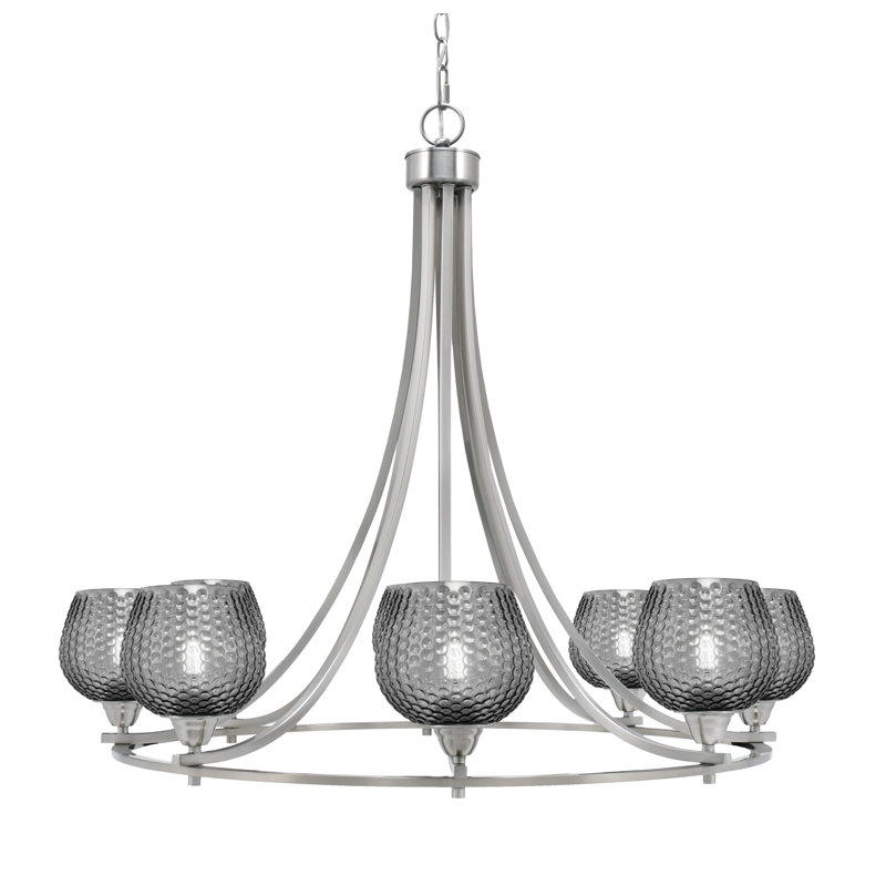Lustre 8 lumières en verre nickelé brossé 6 po Mukkesh, Nickel brossé, Noir