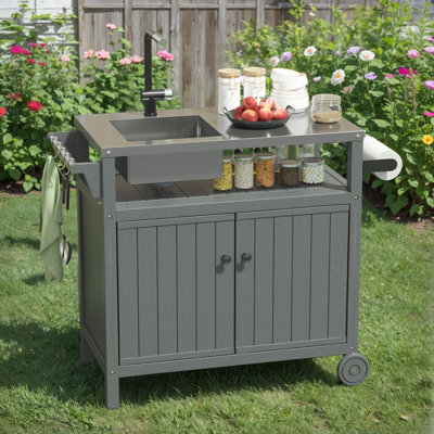 Outdoor Food Truck, Kitchen Island Food Truck With Sink And Cover (No Water Faucet)