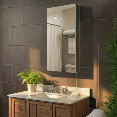 Aluminum Frameless Recessed or Surface Mount Medicine Cabinet with 165° Soft-Close Hinges and Adjustable Glass Shelves