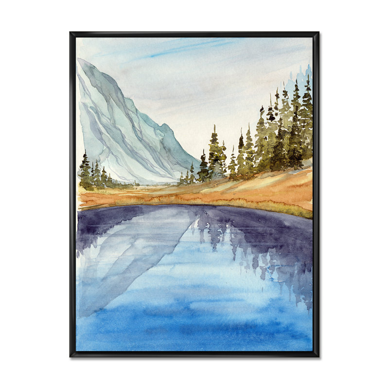 «Forest Lake With The Fir Trees», reproduction sur toile, H 40 po x l 30 po, Toile à cadre flottant noir