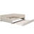 Full Size Upholstered Platform Bed with USB Ports & Twin Trundle, Linen Fabric, Beige-118661073