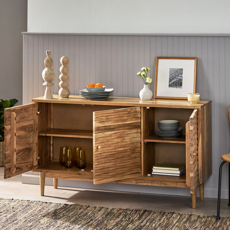 Buffet fabriqué à la main à 3 portes - Finition et design en bois naturel procurant amplement d'espace de rangement