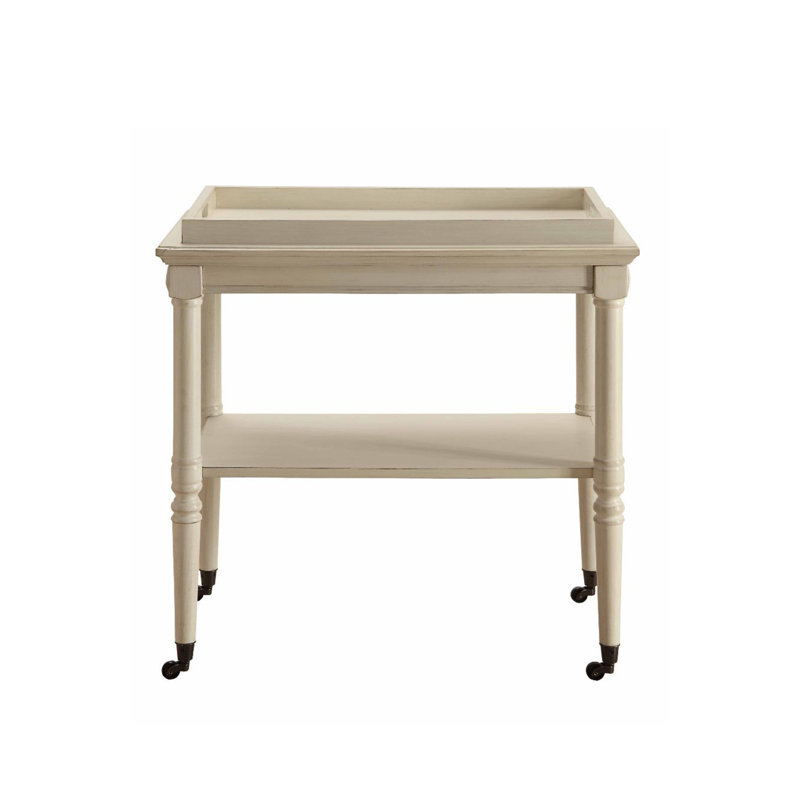 Wooden Kitchen Serving Cart With 1 Open Compartment In Antique White Finish