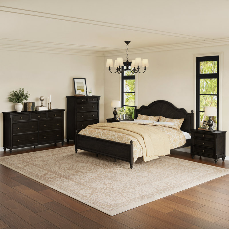 Ensemble de chambre à coucher Aubel, Noir rétro, 2 Pcs: Bed, Chest, Très grand lit
