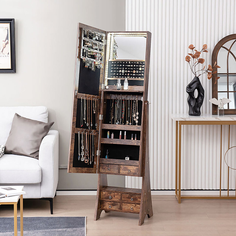Armoire à bijoux avec miroir Keavin, Brun rustique