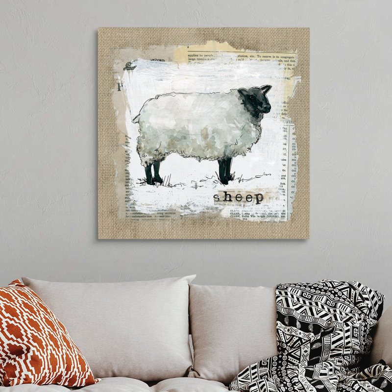 " Burlap Sheep ", 36" H x 36" W x 1.25" D, Wrapped Canvas
