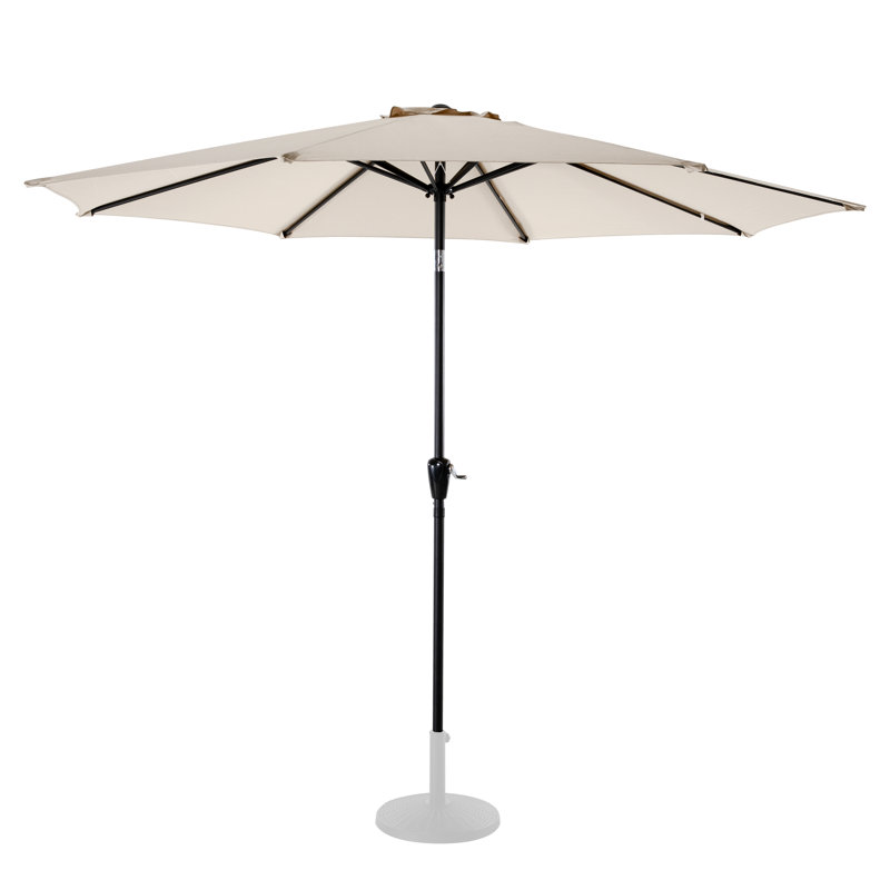 Outdoor 7.5' Round Beige Patio Vented Umbrella, Crank, Push Button Tilt
