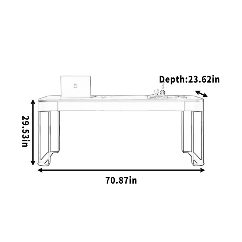 Grand bureau avec plateau en granite et tiroir de rangement, H 29,53 po x l 70,87 po x P 23,62 po