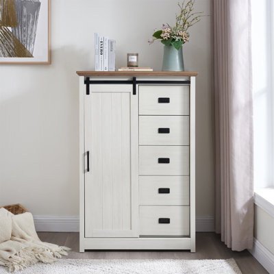 5 Drawers Dresser W/Sliding Barn Door