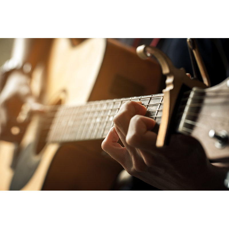 Hand Of Guitarist And Chord Of Guitar. - Wrapped Canvas Print, 51cm H x 76cm W x 3.8cm D