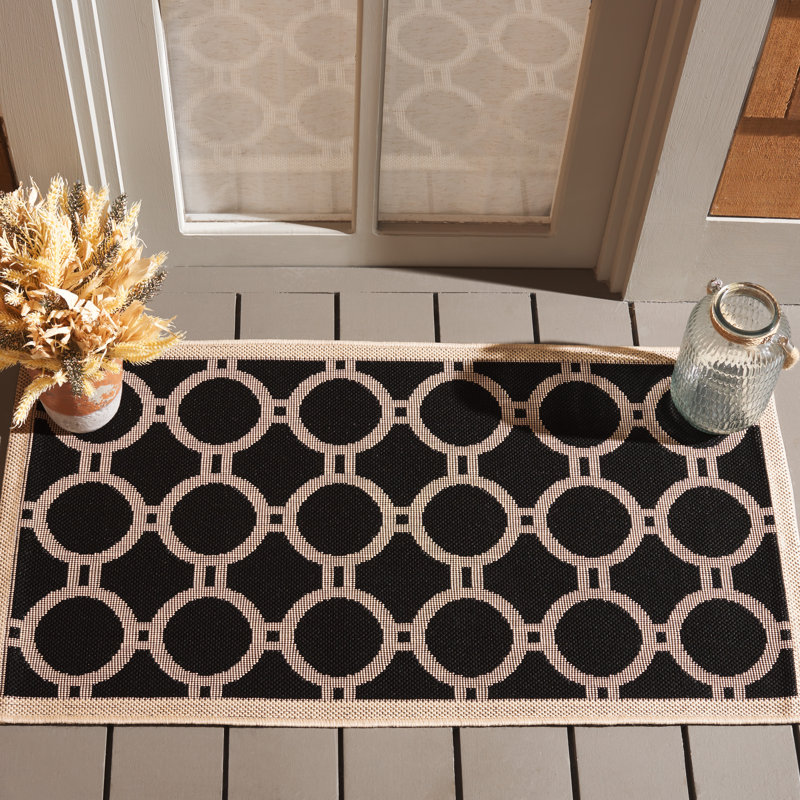 Arneshia Geometric Black/Beige Area Indoor/Outdoor Area Rug, Rectangle 2' x 3'7"
