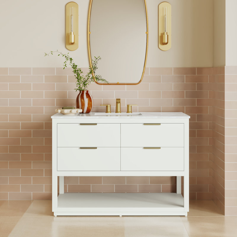 Felicity 42'' Single Bathroom Vanity with Engineered Marble Top, White