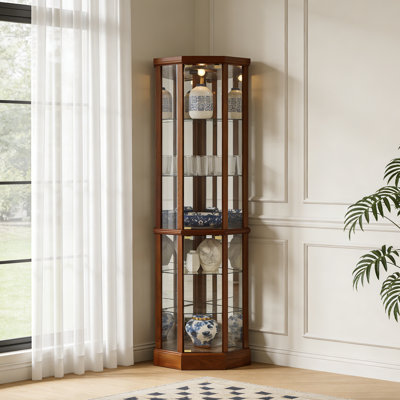 Vitrine de coin éclairée 6 tablettes