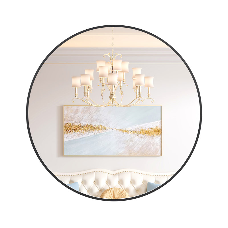 Round Wall Mirror, 18–36 Inch Large Circle Mirror with Black/Gold Metal Frame, 24" x 24", Black