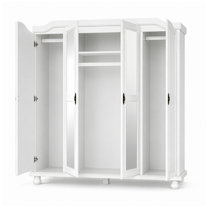 Armoire penderie 100% bois massif 4 portes Kyle, Blanc