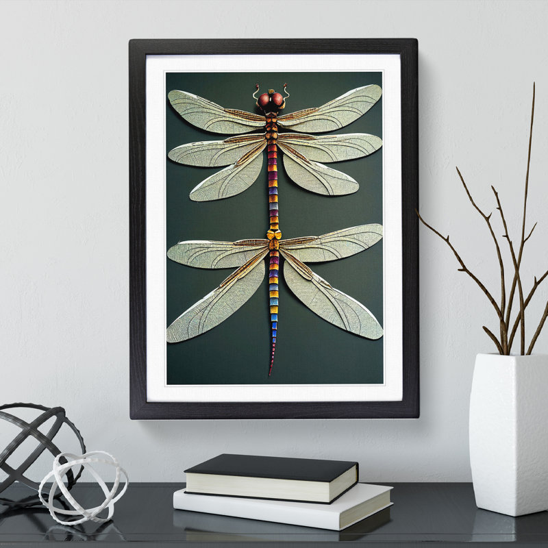Opulent Dragonflies - Single Picture Frame Print, 64cm H x 46cm W x 2cm D, Black