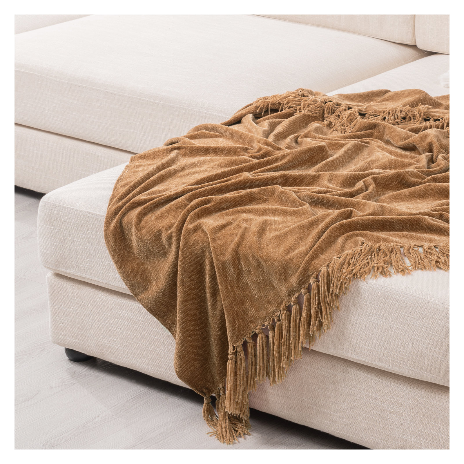 Soft Chenille Throw Blanket, 80" L x 60" W, Warm Beige