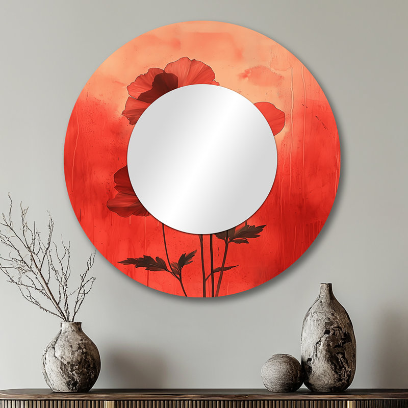Pétales de géranium solitaires dans le volcan Grace I - miroir de géraniums pour décoration murale, 29 po x 29 po